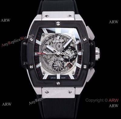 Grade AAA Copy Hublot Spirit of Big Bang Watch Black Bezel Rubber Strap 45mm